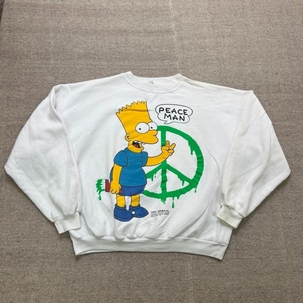 Vintage‎ Bart Simpson Sweatshirt Men's XL White 1990s Peace Man